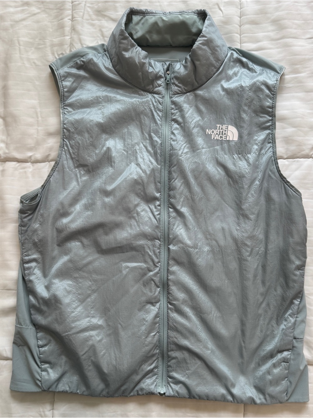 The North Face Women's Puffer Vest in Sage Green and Silver